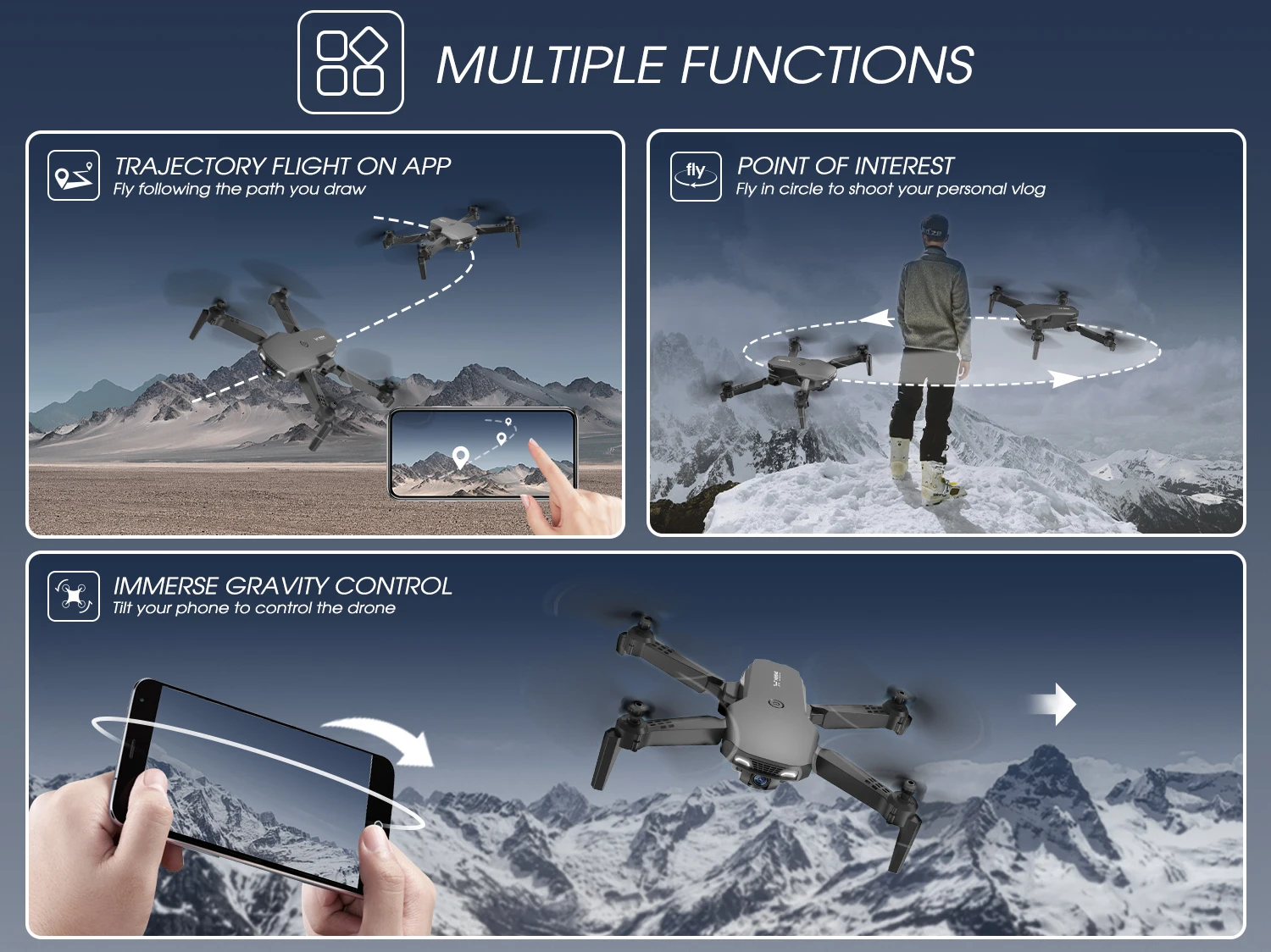 NEHEME-Drones dobráveis com câmera HD para crianças, Quadcopter, WiFi, FPV, vídeo ao vivo, iniciantes, 2 baterias, versão atualizada, 1080p, preto