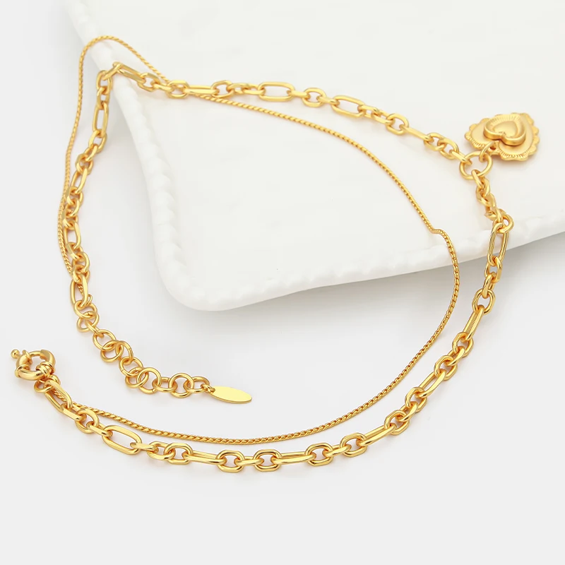 Multi-layer Thick Chain Heart Pendant Choker Necklace Women Waterproof Gold Color Necklaces Fashion Jewelry Ketting Wholesale
