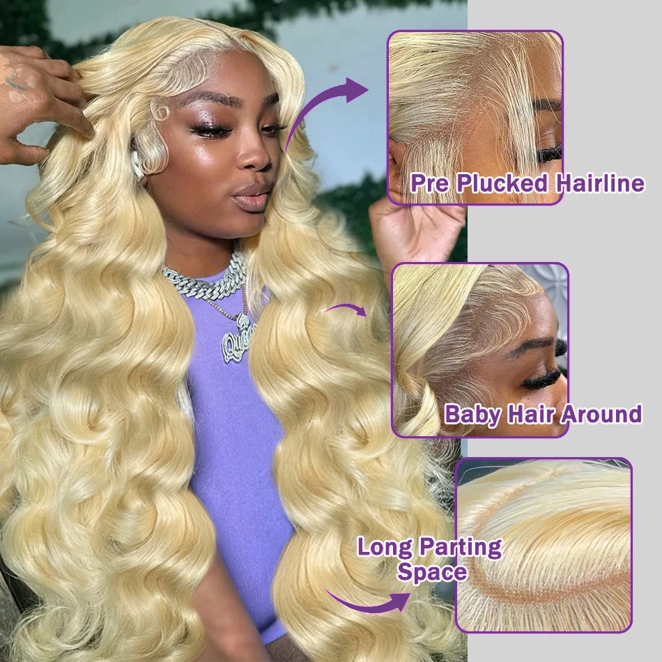 200% 28 30 cali Miodowy blond 613 Body Wave 13x4 Koronkowe peruki z ludzkich włosów Pełne ludzkie włosy Koronkowe peruki z przodu Gotowe do noszenia