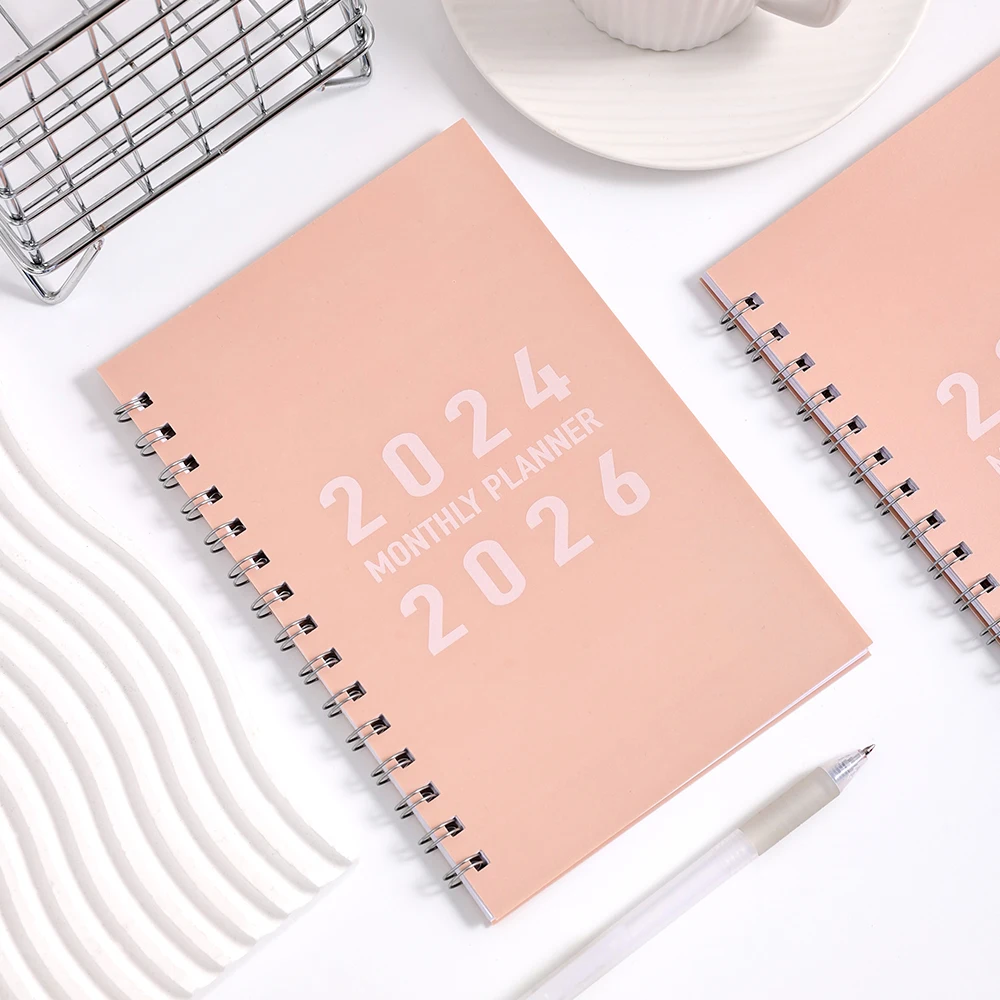 29 sheets 2024-2026 Monthly Planner Pink PVC Cover Waterproof Monthly Calendar Notebook Student Daily Schedules Planners