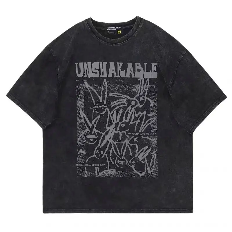 Oversized T-shirts for Women and Men American Retro Cartoon Rabbit Print Tshirt Cotton Short Sleeved Tops Loose Versatile T Ins