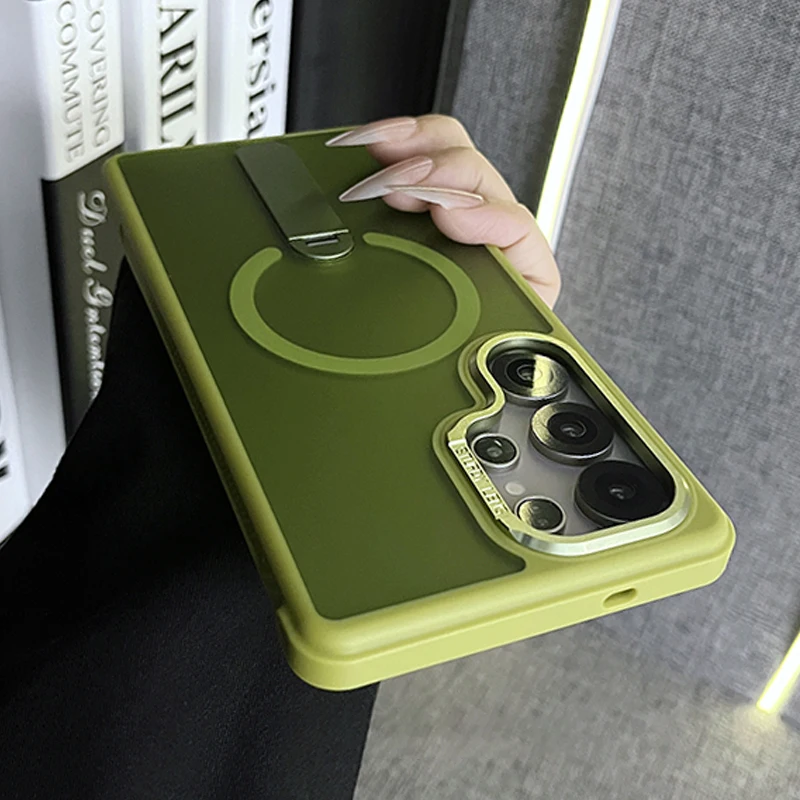 

Luxury Matte Magnetic Fold Stand Bracket Case For Samsung S25 Ultra S22 S23 S23 S24 Plus For Magsafe Wireless Charging Cover