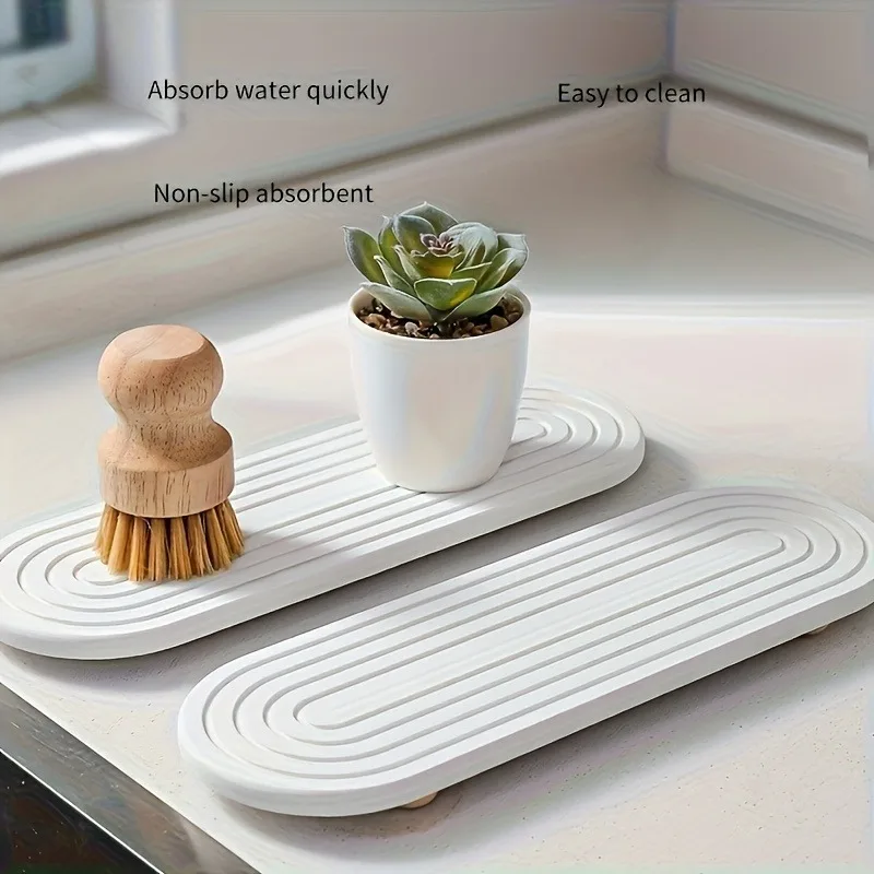 1pcs Mouthwash Cup Tray Kitchen Bathroom Countertop Absorbent Stone Tray Quick Drying Sink Rack Water Absorbing Sink Pad