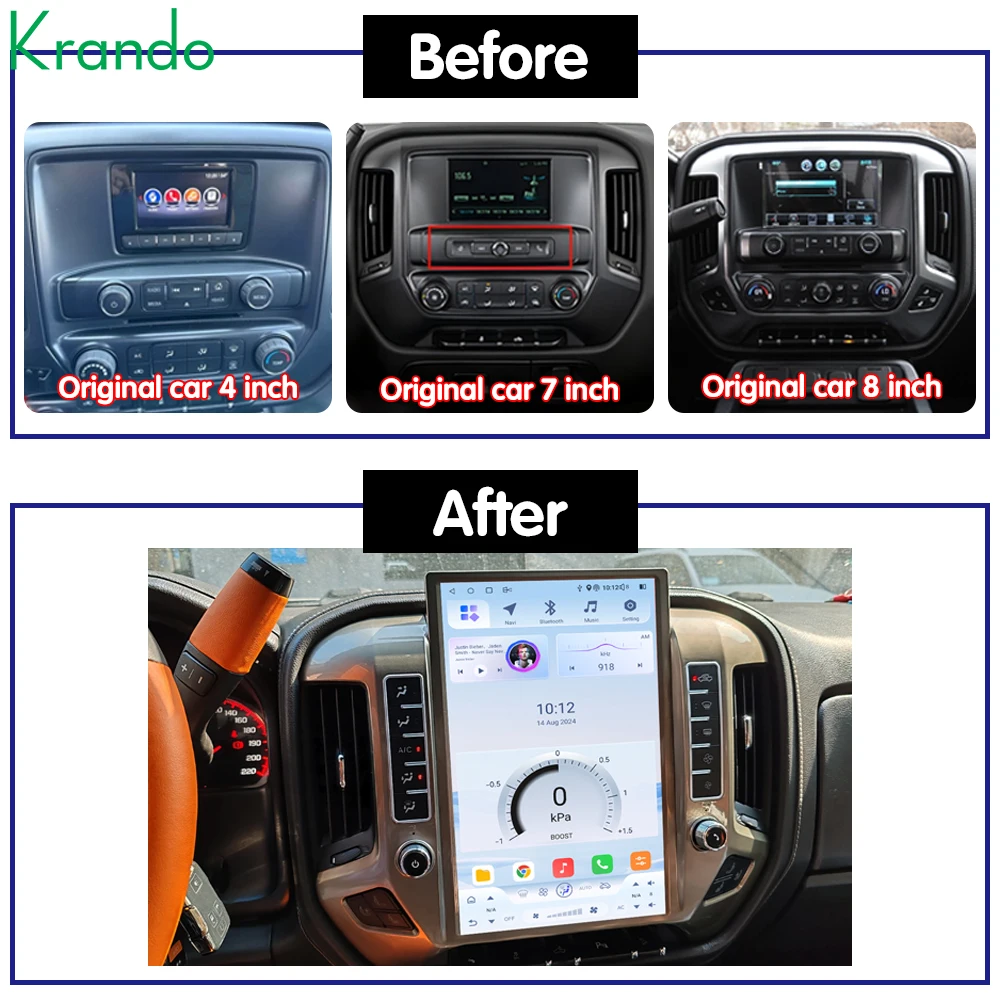 Krando 14.5'' Android Car Radio for Chevrolet Silverado GMC Sierra 2013 - 2020 Tesla Style Auto Stereo Screen Navigation GPS