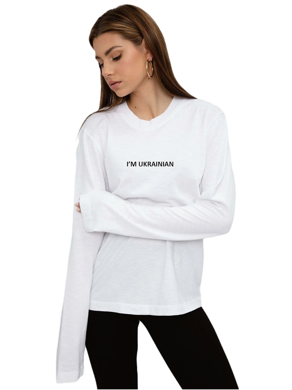 I'm Ukrainian Long Sleeve Unisex Basic Color T-Shirt Autumn Cotton Shirt For Man Large Crew Neck Women's Boutique Tee