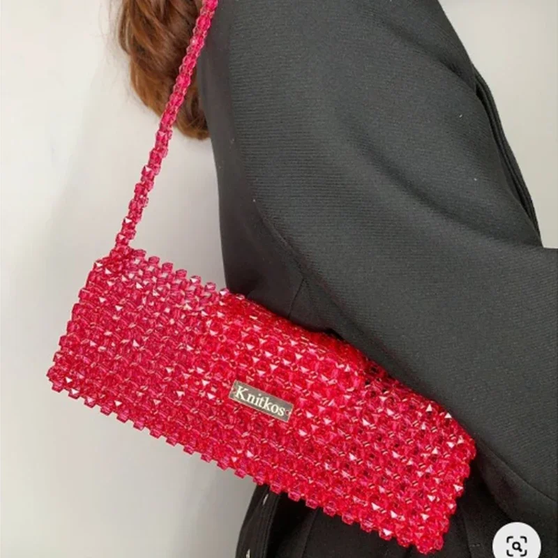 Nuevos bolsos con tapa para teléfono a la moda para mujer, bolso de hombro rojo para mujer, hechos a mano nuevos, con cuentas, colores personalizables, 2024