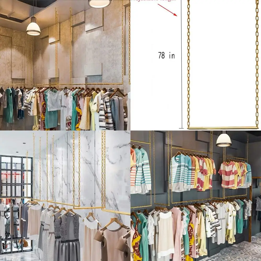 Gold Metal Adjustable Height Ceiling Hanging Racks, 24 Long, for Retail Clothing Display and Home Storage