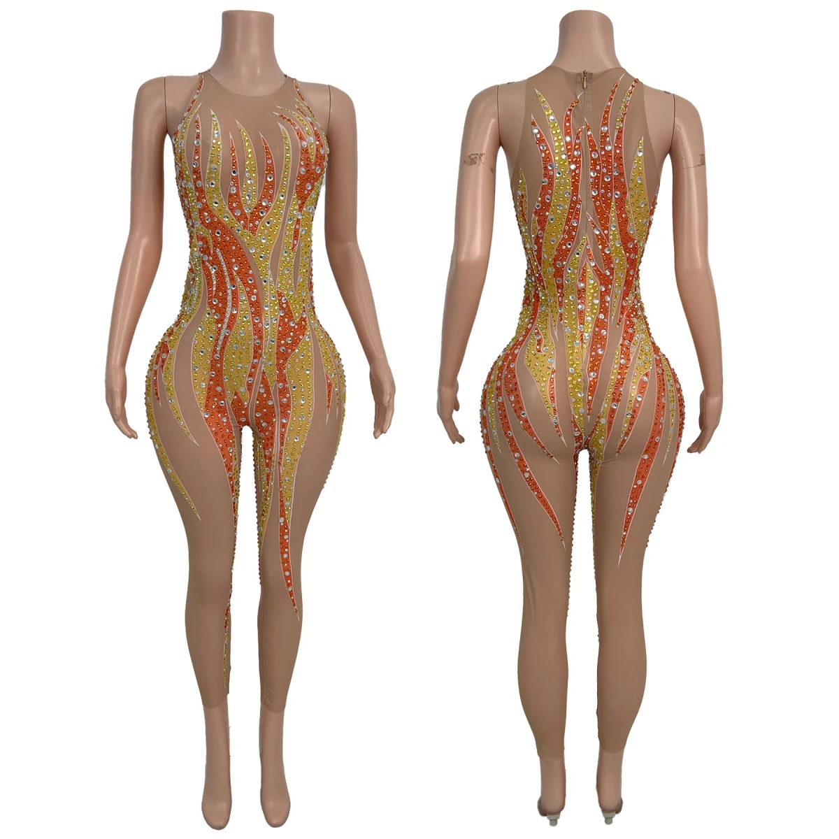 

Облегающий комбинезон без рукавов из спандекса с блестящими стразами для празднования вечеринки, ночного клуба, Drag Queen Performer, сексуальная одежда Jinhuowang