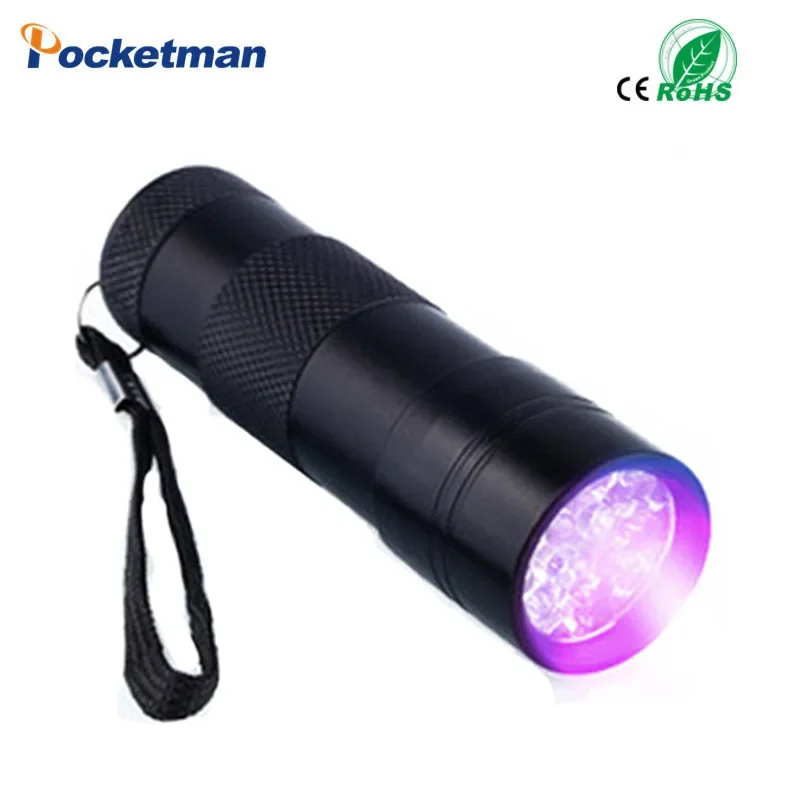 Mini Linterna LED UV 9 16, luz negra con Zoom de longitud de onda, luz violeta, lámpara de aluminio de Torcia de largo uso, 395nm