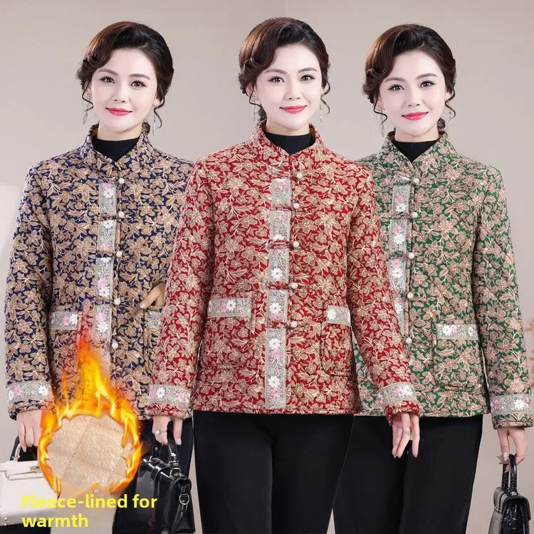 

Winter New Thiened Cotton Jaet Tang Costume Sle Women's Mid-Late Age Faionable Traditional Chinese Sle Coat