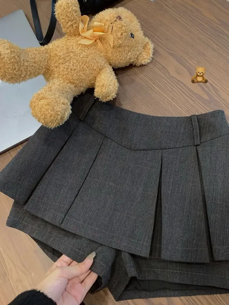 아메리칸 레트로 하이 웨이스트 A 라인 미니 스커트, 프레피 스타일 플리츠 반바지 스커트, 올 매치 섹시 핫 걸, 짧은 JK 스커트 의류