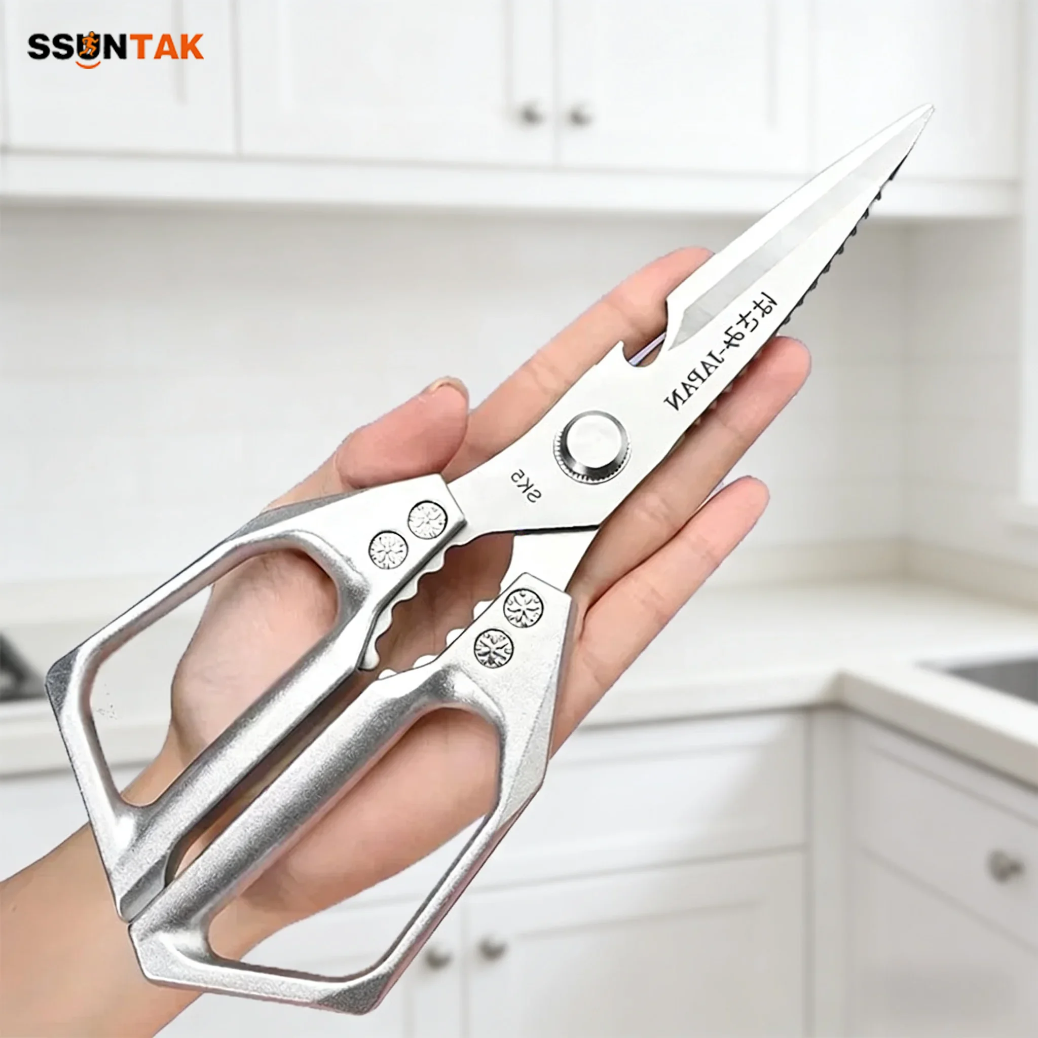 SSUNTAK 1PC Multi-Purpose Kitchen Scissors Stainless Steel Food Grade Poultry Shears for Chicken Bones Meat Fish Vegetable Cook