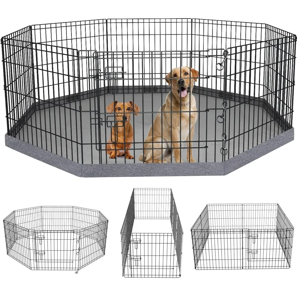 

Foldable Metal Dog Exercise Pen Playpen Pet Puppy Kennel Indoor Outdoor 8 Panels with Water Resistant Bottom Pad Portable Fence
