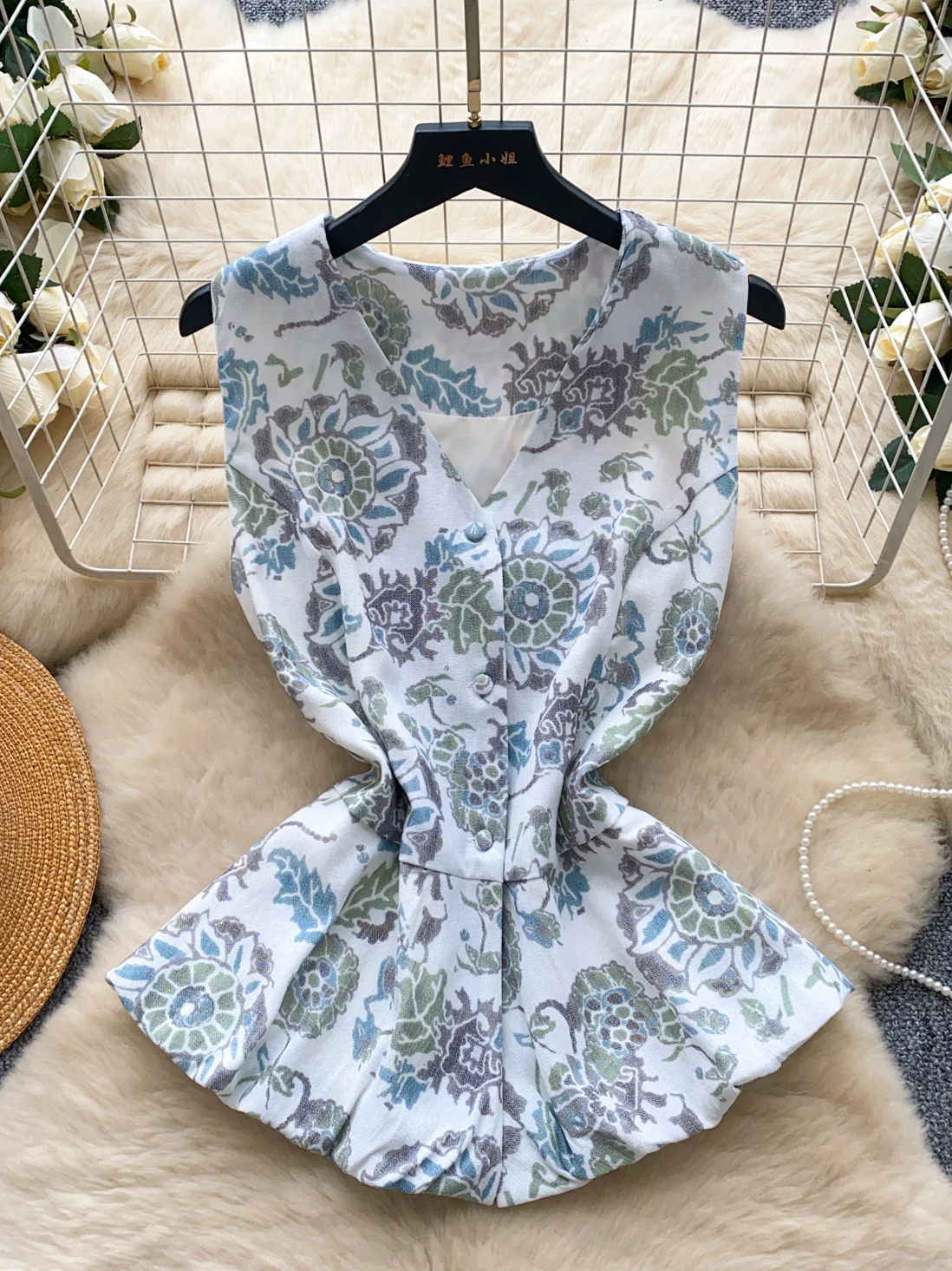Faionable jeune polyvalent taille couchant v-ne Svel imprimé haut femmes été à la mode Ele petite Stature irt