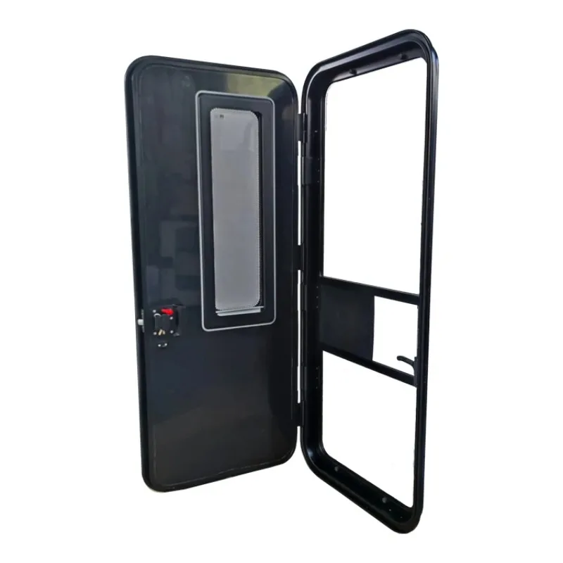 أسود سبائك الألومنيوم باب التخييم لوحة بيضاء باب دخول متنقل مع الشمس أعمى 622X1615mm باب RV #2