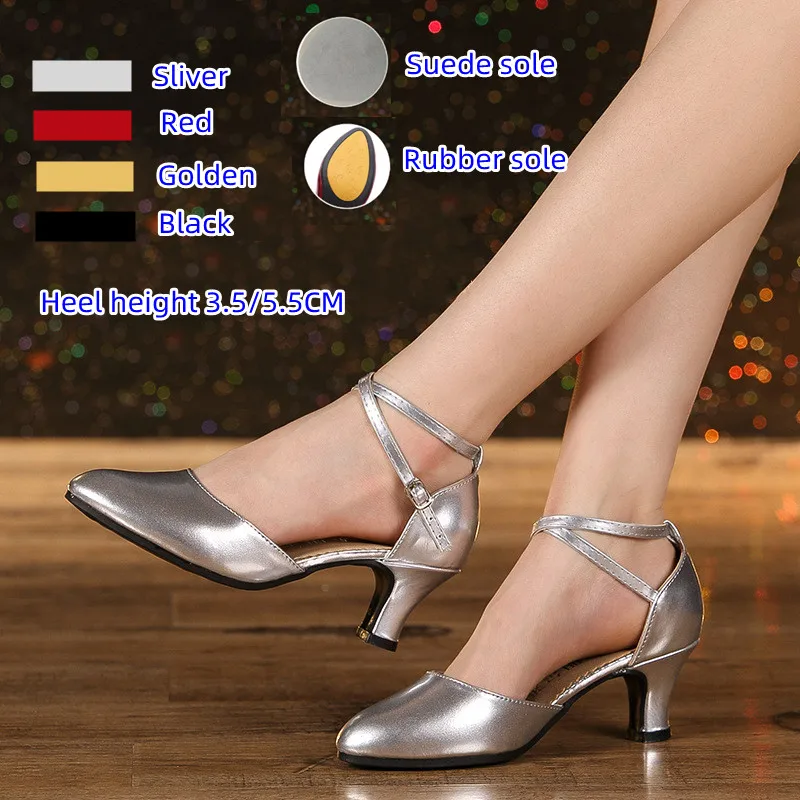 New Brand Ballroom Tango Salsa Latin Dance Shoes Girls Women\'s Closed Toe Shiny Ballroom Salsa Tango Latin Dancing Shoes