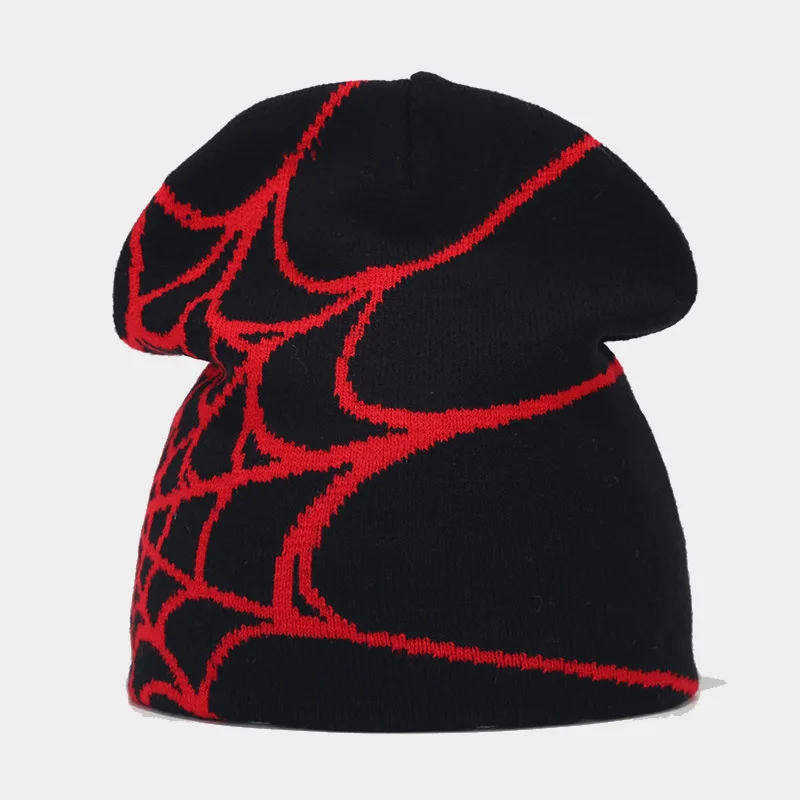 Y2K Style Elastic Beanie Foldable Women Spider Graphic Warm Trend Knit Hat