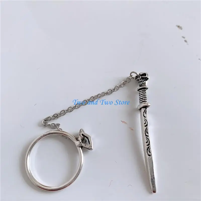 HX6F Trendy Medieval Knight Chain Ring Band Versatile Index Ring for Birthday
