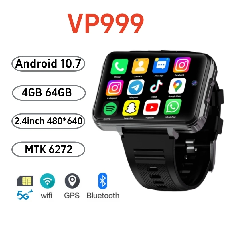 

VP999 Smart Watch Android 10.7 Phone Smartwatch 1500 mAh Video Call 4G WiFi Wireless GPS APP Download Dual Camera Smartwatch