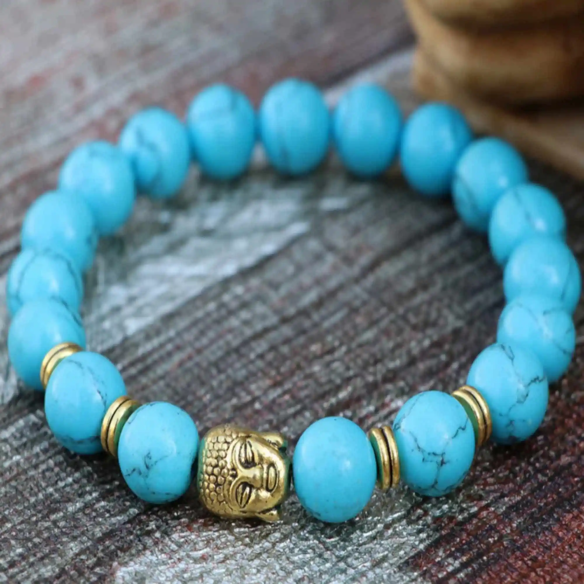 10mm Natural Turquoise Buddha head gemstone beads Bracelet Bohemia Cuff Restore Mental Wristband Taseel Jasper Pray Prayer