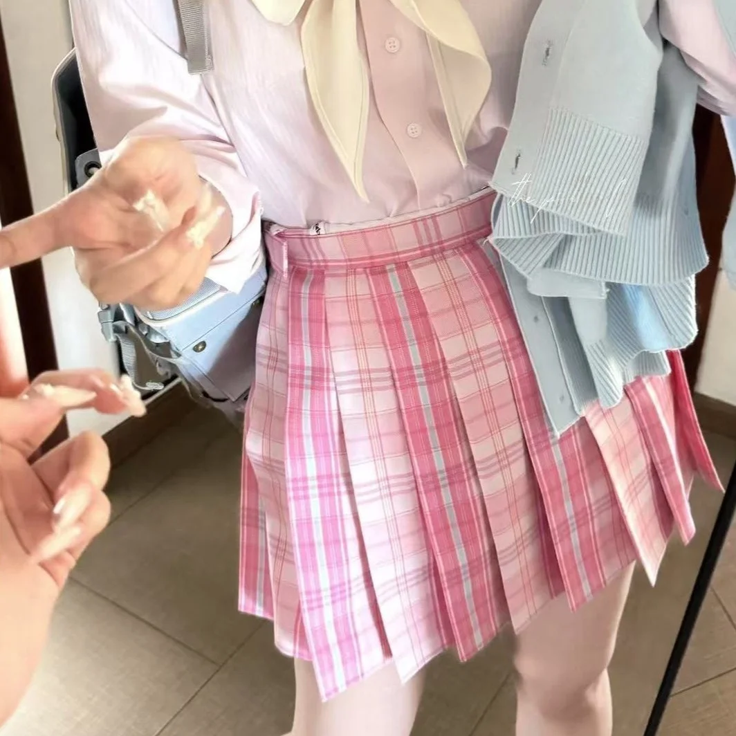 plus Size Short Pleated Skirt Student Uniform Candy Colored Macaron Design Original JK School Girl Skirt Fashionable  Skirt