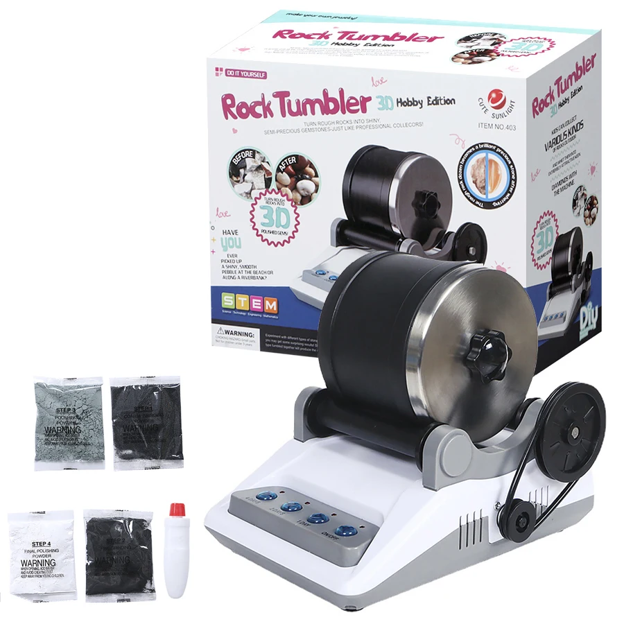 

Electric Rock Tumbler DIY Toy Rock Polisher with Rough Gemstones Polishing Grits for Adult Kids DIY Polishing Grinder Machine