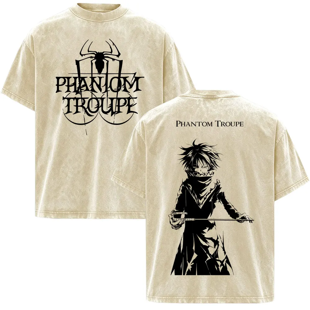 Anime Hunter x Hunter Feitan Portor Graphic Vintage Washed T-shirt Men's Women Clothing Fashion Short Sleeve Casual T Shirts