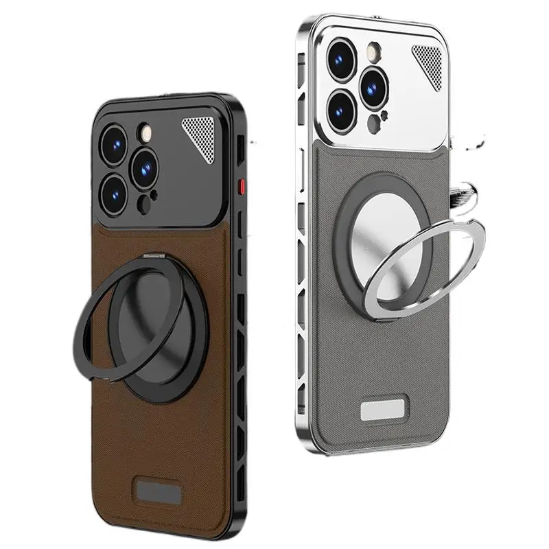 

360 ° rotating bracket leather&Metal Detachable Magesafe Magnetic wireless charging Back Cover For iPhone 16 15 14 13 12 Pro Max