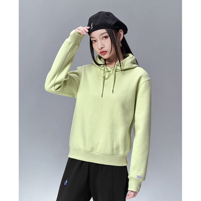 Toyouth Women Fleece Hooded Sweatshirt 2022 Autumn Long Sleeve Loose Hoodie Basic Solid Color Casual Streetwear Pullover