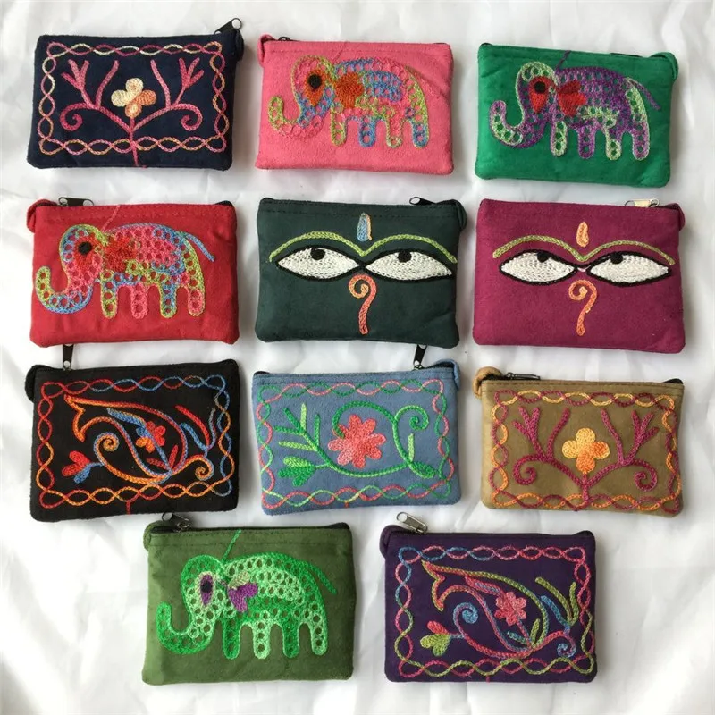 

Handmade Embroidered Suede Wallet Women's Ethnic Style Clutch Coin Purse Fashionable Compact Pouch for Ladies
