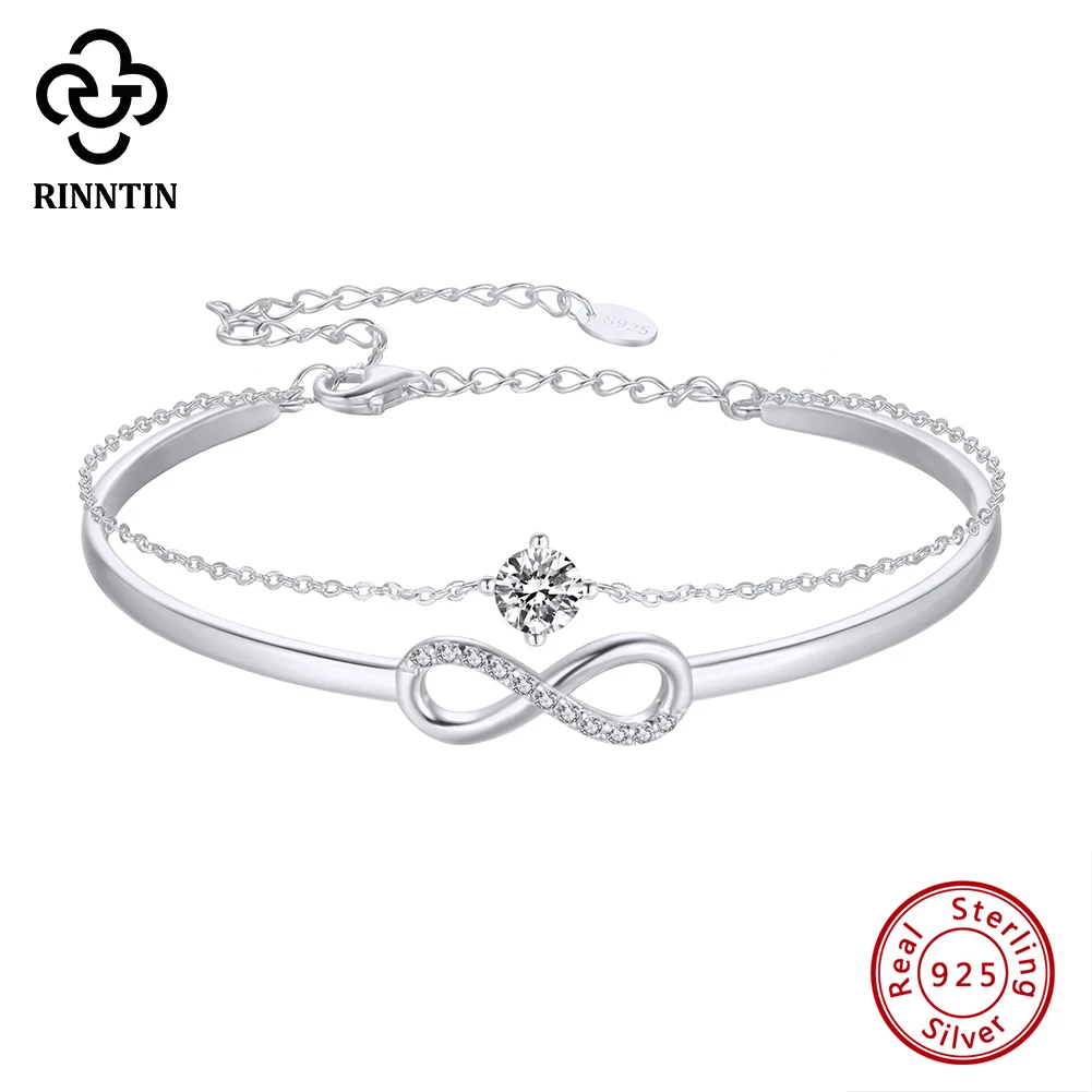 pulseira infinita de prata esterlina para mulheres pulseira de corrente ajustavel joias cz brilhantes elegante luxo sb171 01