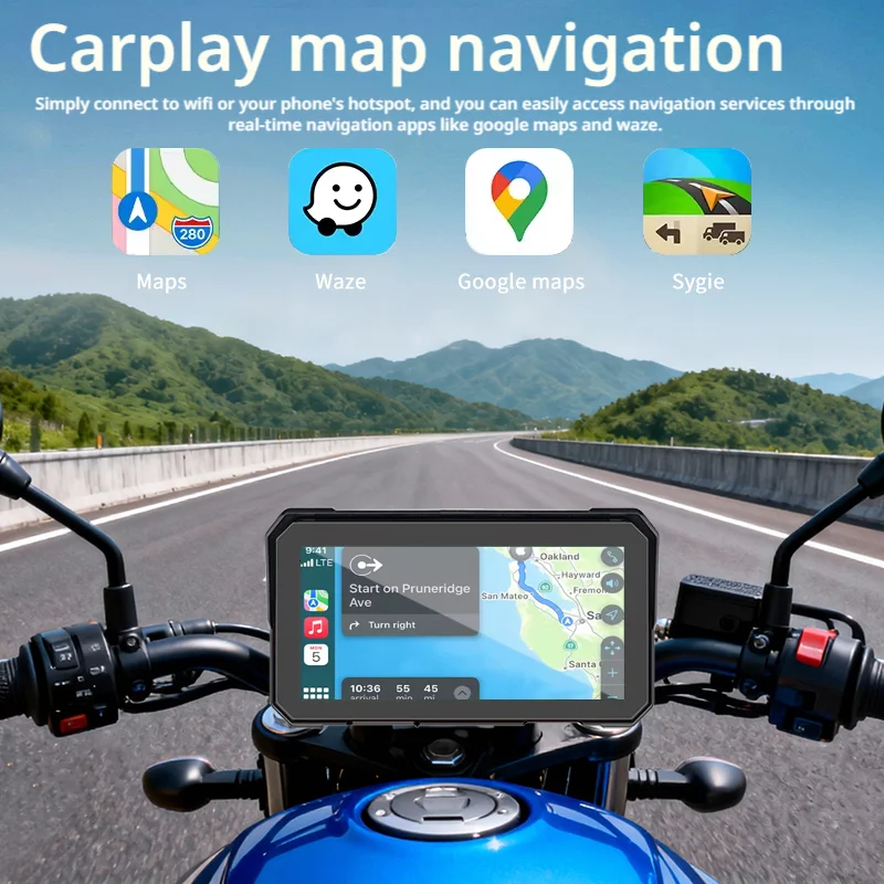 Display intelligente da 6 pollici per moto – CarPlay wireless e Android Auto |   Impermeabile IP67 | Supporta Siri |    Assistente Google.