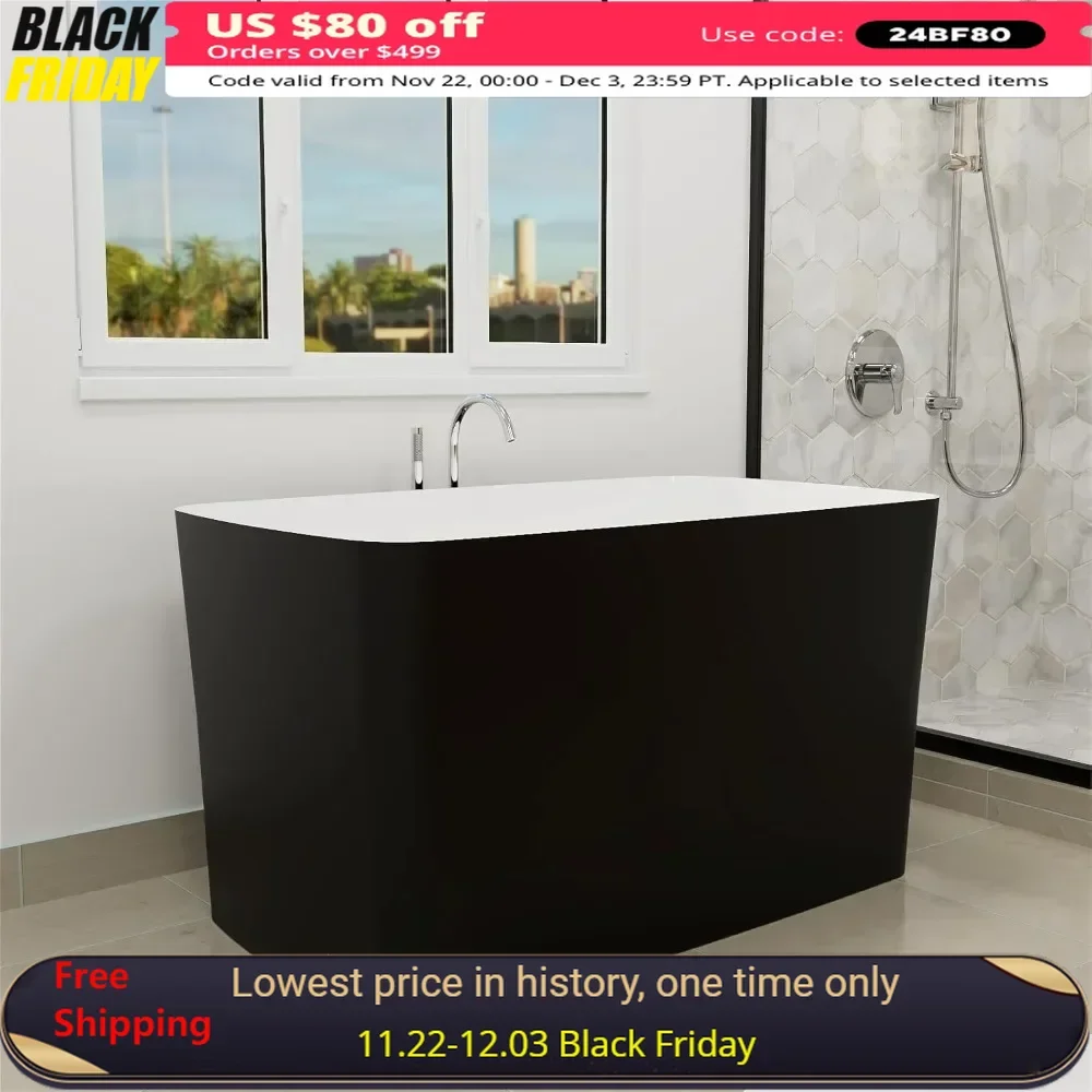 Bathtub, 47-inch, Acrylic Freestanding Tub, Footed Chrome Right Drain, Slotted Overflow, Bathroom Freestanding Tub