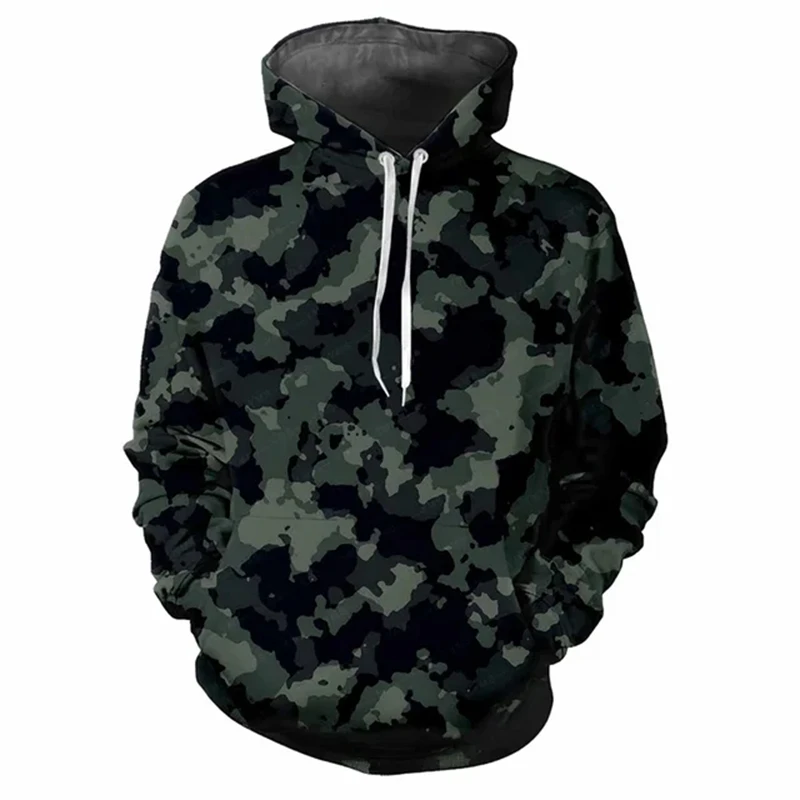 Sudadera con capucha con estampado 3D de jungla para hombre, ropa de calle holgada, de manga larga, informal, con patrón de camuflaje Vintage, para exteriores