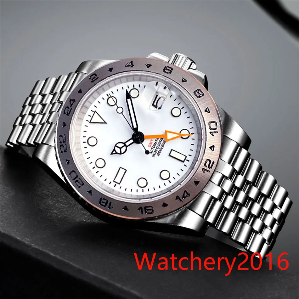 Tandorio 39mm White Dial Orange GMT Sapphire Glass Luminous Dial NH34 NH34A GMT Mechanical Automatic Men's Watch