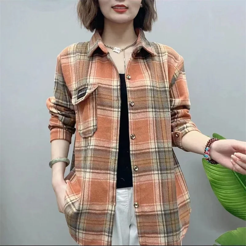 Plaid Shirt Women\'s Loose Hooded Coat 2025Spring Autumn New Student Jacket Western Style Long Outwear Fashion Female Tops