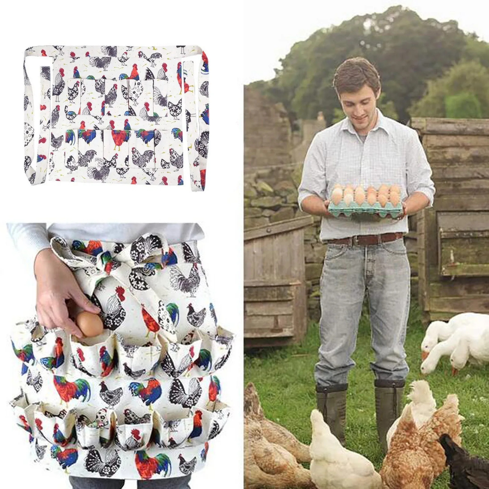 Egg Collecting Apron, 12 Deep Pockets Durable Canvas Egg Collecting Holding Apron Egg Gathering Apron for Chicken Duck Goose Egg