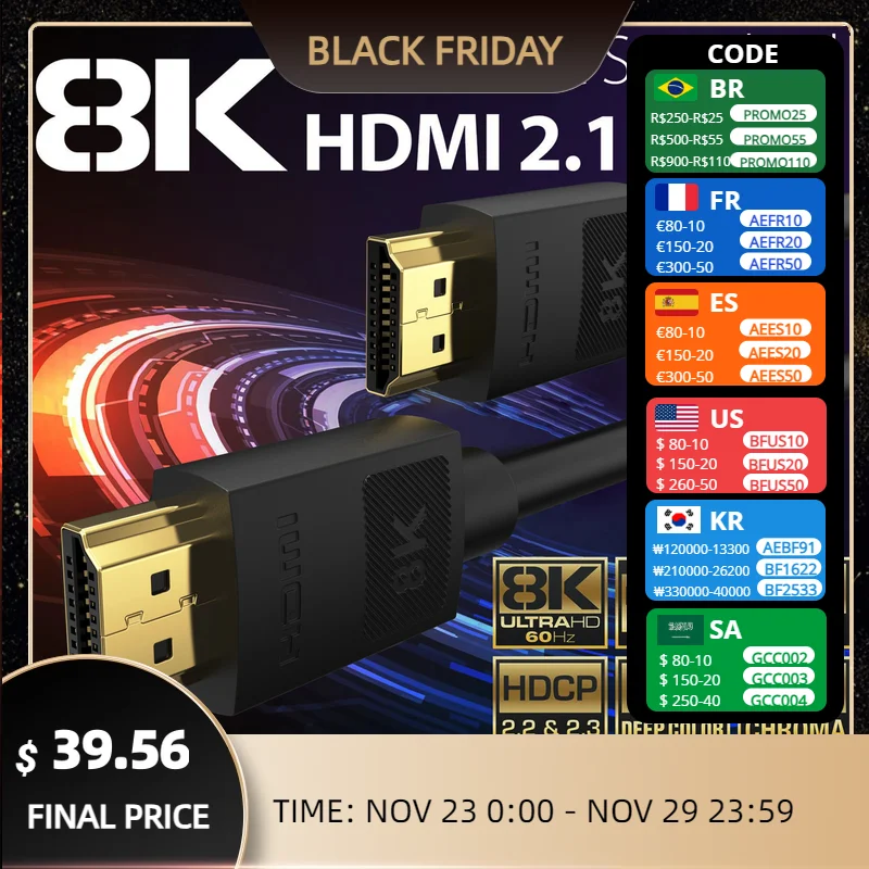 Long 8K HDMI 2.1 Cables, 48Gbps , High Speed Braided Cord-4K@120Hz 8K@60Hz, Compatible With Roku TV/PS5/PS4/HDTV/RTX 3080 3090