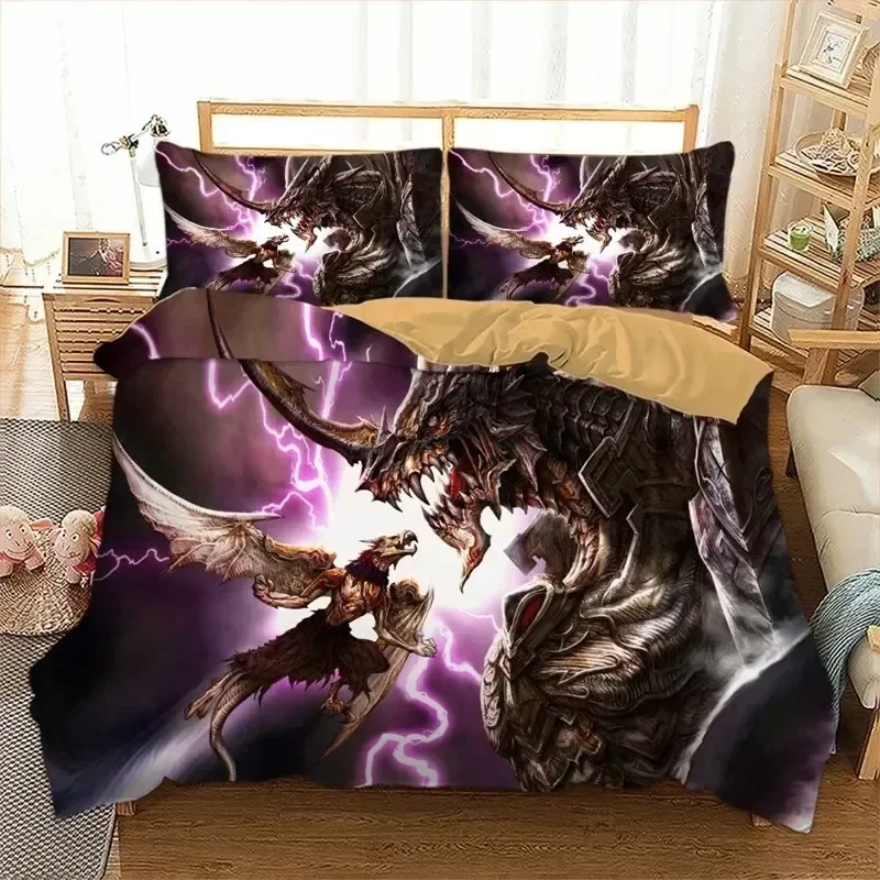 

Flying Dragon Duvet Cover Microfiber Ancient Wild Animal Bedding Set Gothic Theme Monster Comforter Cover For Kids Boys Teen