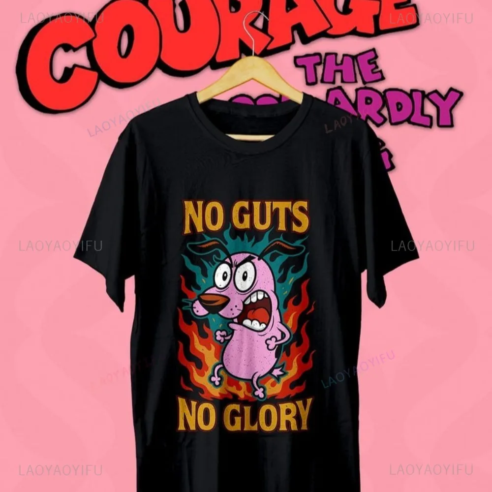 لا الشجاعة ولا المجد الشجاعة الجبناء الكلب الرجعية الكرتون تي شيرت Harajuku عادية فضفاض محب المرأة الشارع الشهير لينة رجل التي شيرت