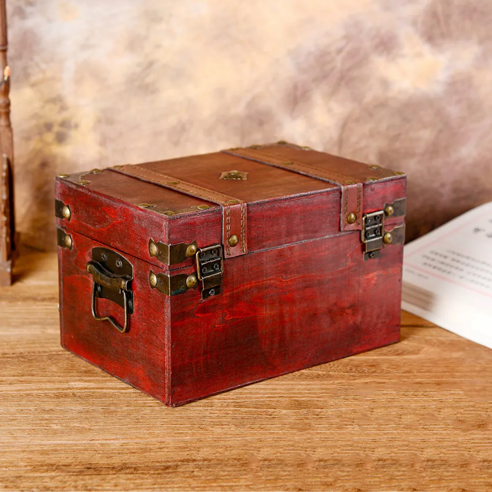 Vintage Wooden Treasure Chest with Decorative Carvings Round Rivet Details Storage Box for Jewelry Cosmetics Trinkets Living