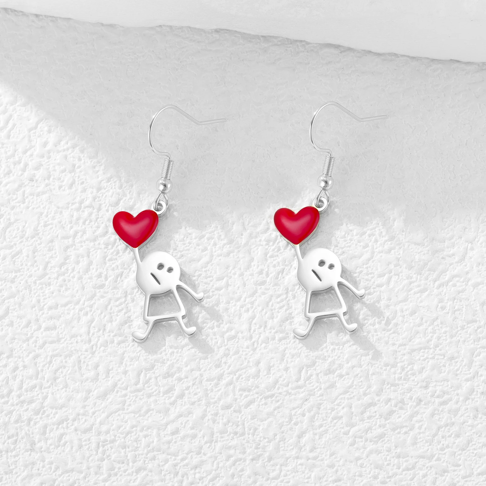 HIPEE  Cute Stick Figure Holding Heart Earrings Dainty Love Pendant Earrings Gift For Women Girls