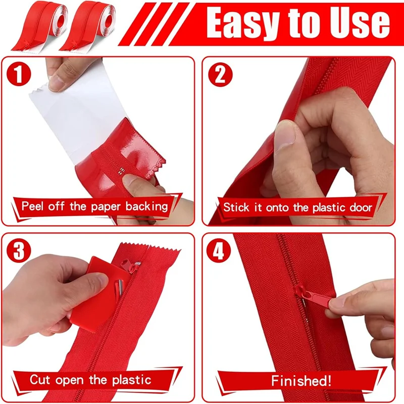 PORK-12 لفات أبواب بسحاب ذاتية اللصق قوية لحواجز الغبار - مقاس 7 أقدام × 3 بوصة، للأقمشة ومواقع البناء