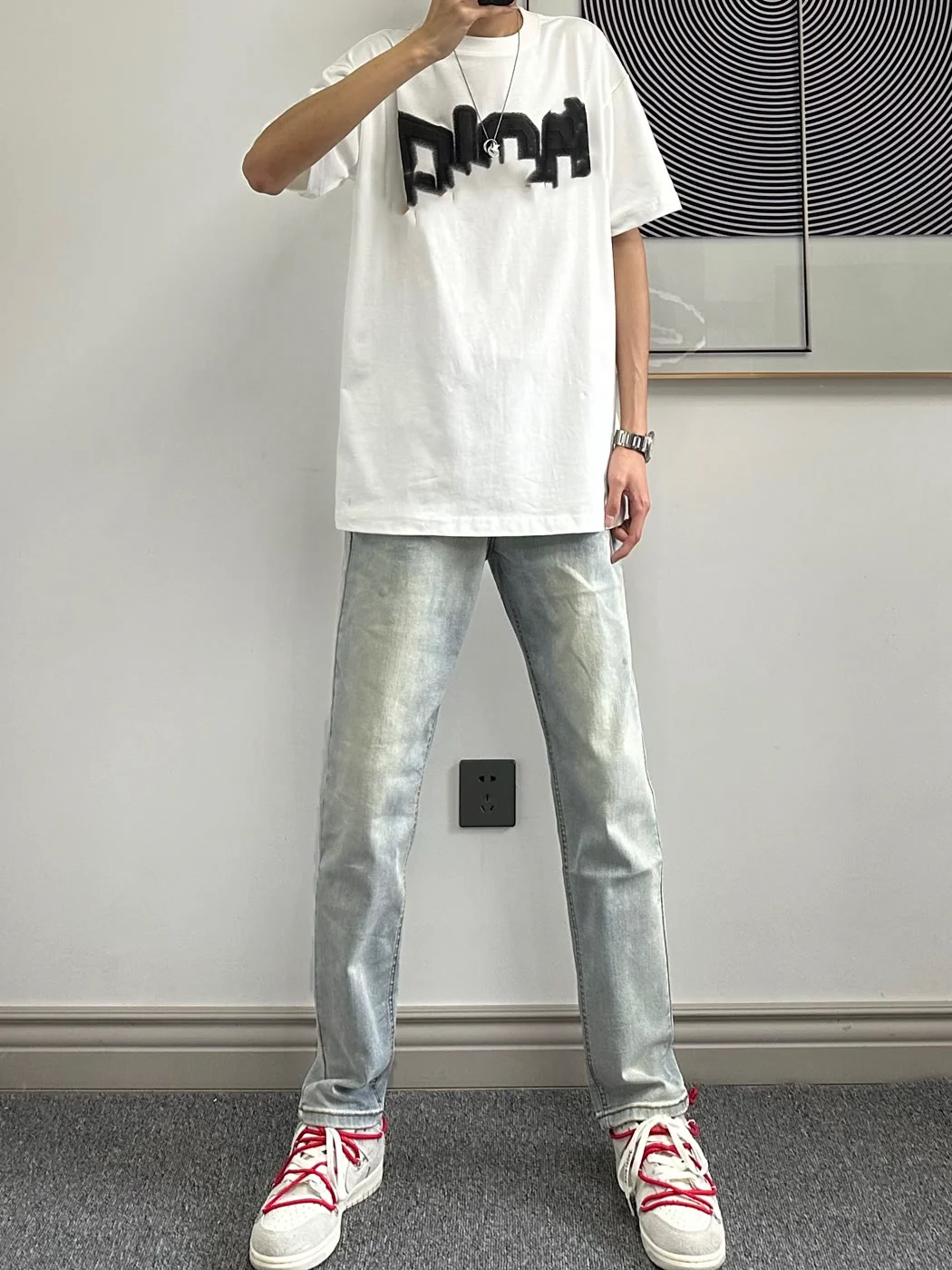 

Waed Vintage Men's Summer Thin Straight Leg Jeans Casual Blue Denim High Street Trend Wear Resistant mid Waist Zipper Fly