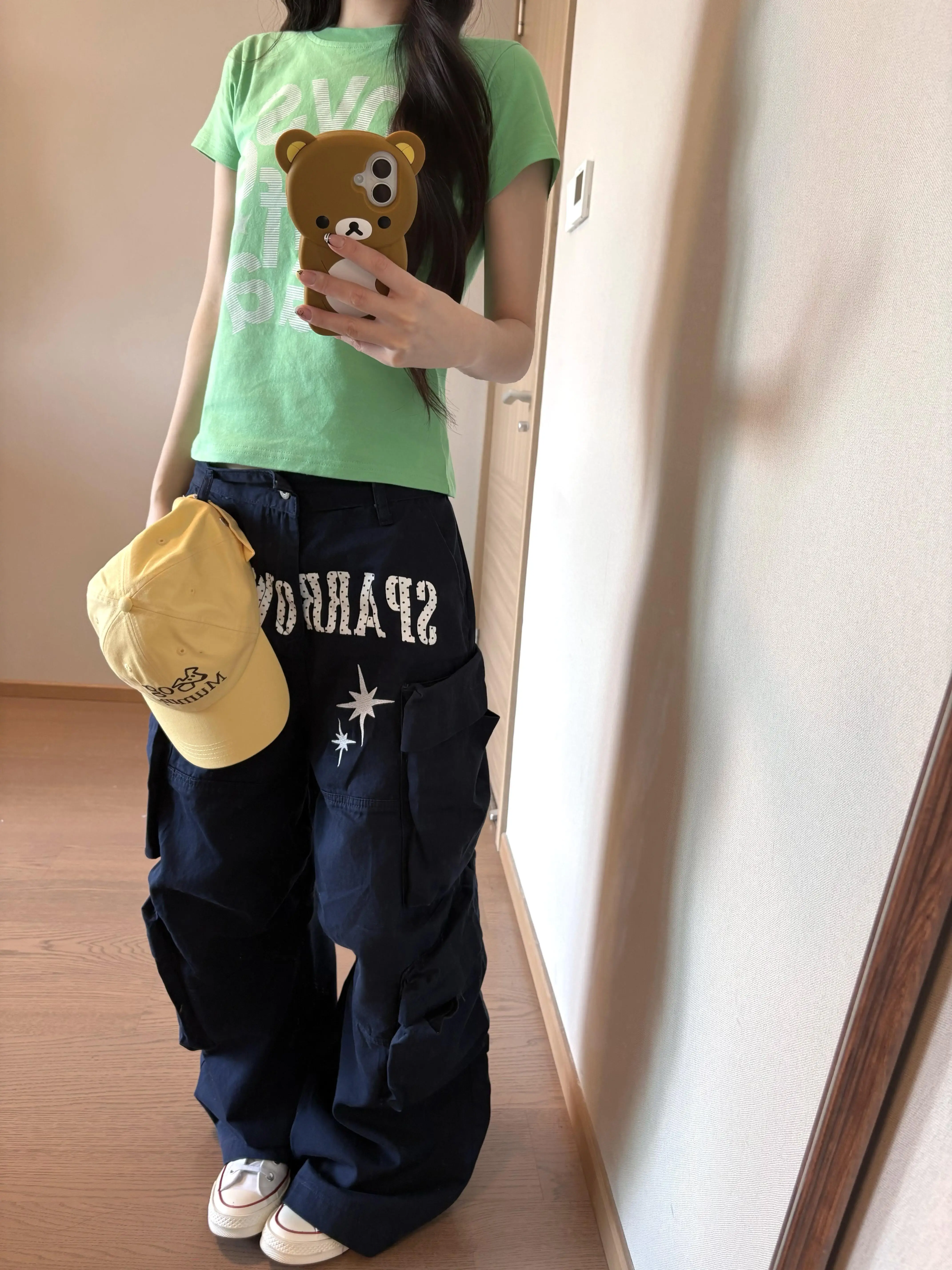 Sweet Cool Spicy American Style Letter Print Workwear Jeans Women Summer Design Loose Straight Leg Wide Leg Long Pants