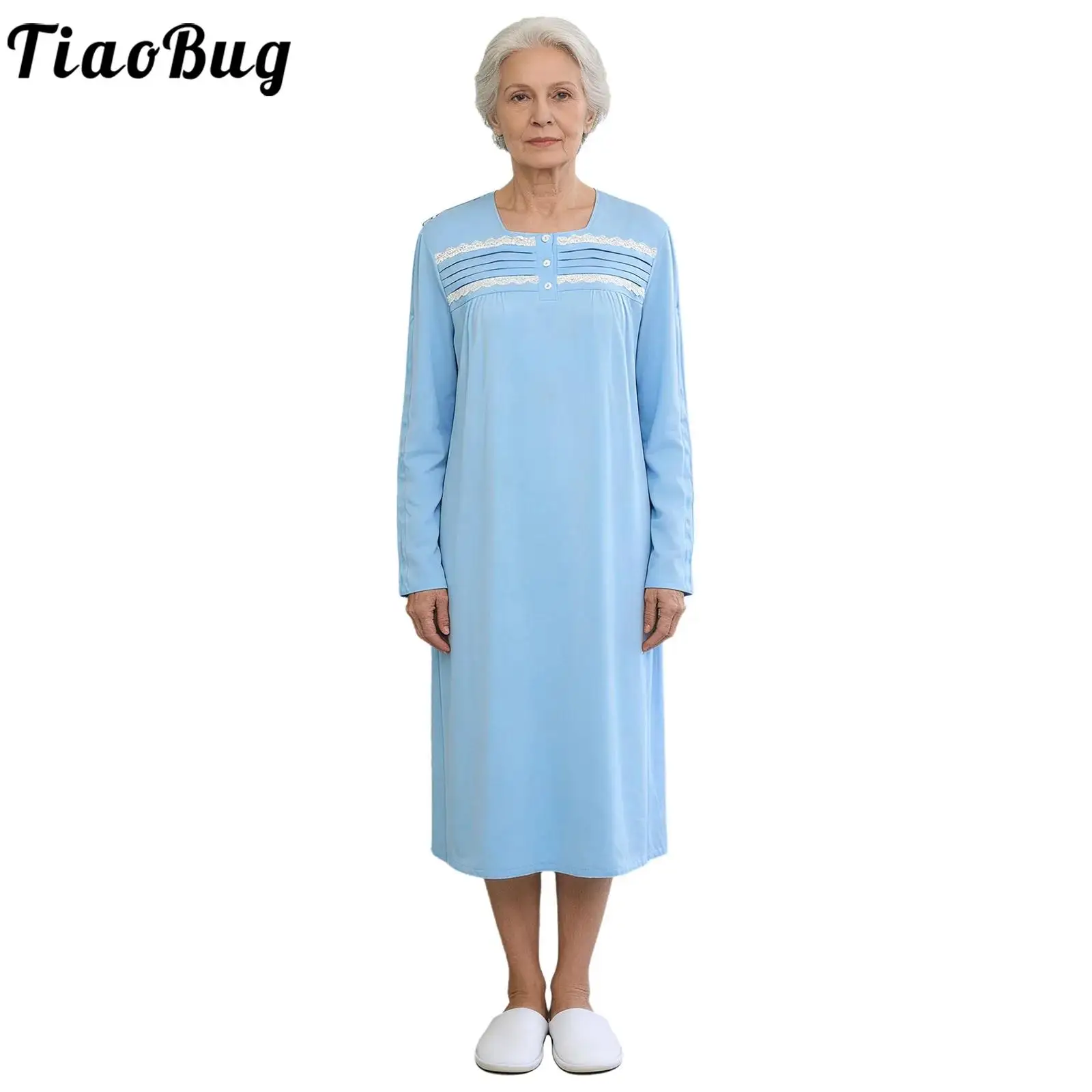 

Женская адаптивная одежда для пожилых: больничный халат с открытой спиной, полностью запахивающийся сзади, на пуговицах, с длинными рукавами, свободное плиссированное платье