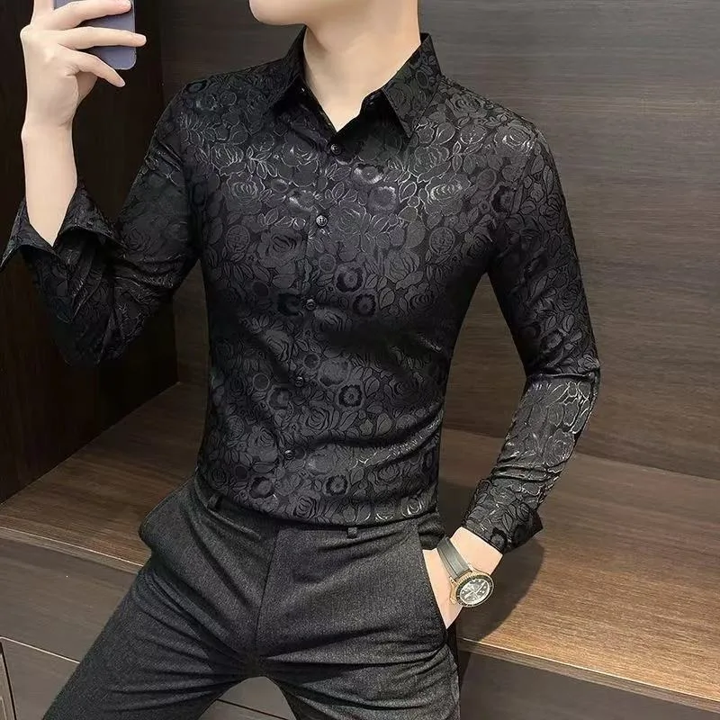 2026 New Men's Sequined Shirt Long Sleeve Fashion Men's Top Casual Shirt