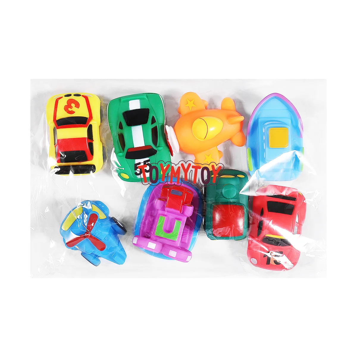 TOYMYTOY 8PCS Boat Vehicle Aircraft Bath Toys Squeeze Sound Bathtime Bath Toys for Baby or Kids Vehicle Bathing Toys