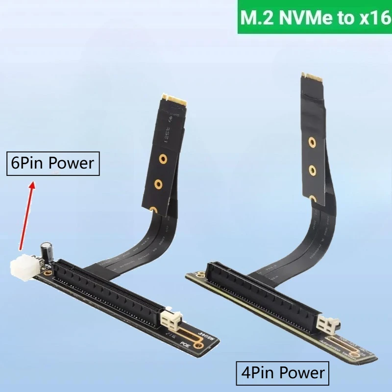 M.2 NVMe To PCI Express X16 Extension Cable 6P Power Cord PCI-E 16X To M.2 M Key Riser Card SSD GPU For PC Desktop Graphics Card