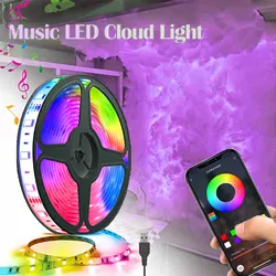 64FT LED 3D Cloud Light Strip Bluetooth App Voice Control USB Dimmable 256 Colors Bedroom Mood Light Game Room Night Light